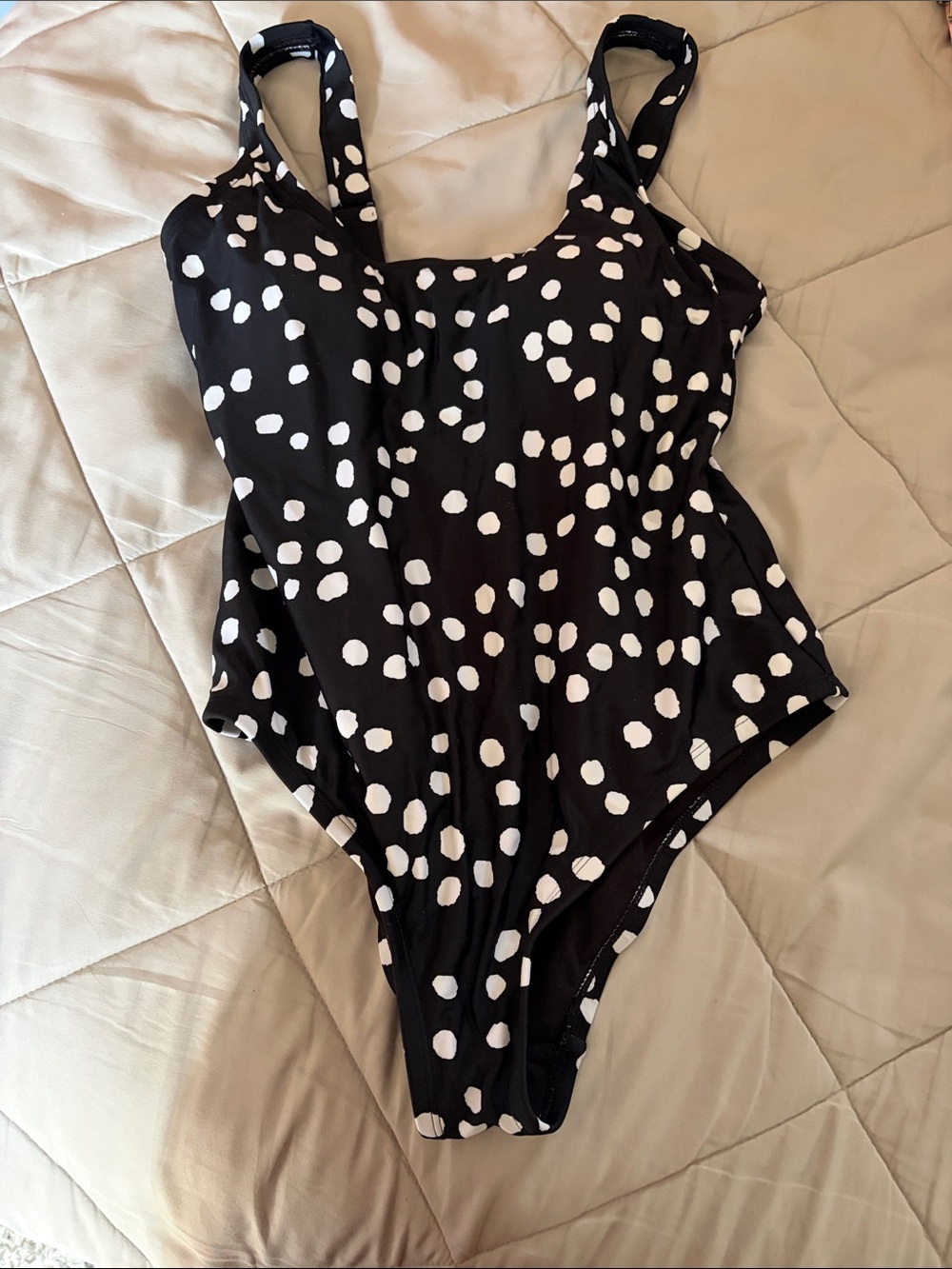 Kona Sol Black and White Polka Dot One-Piece Swimsuit